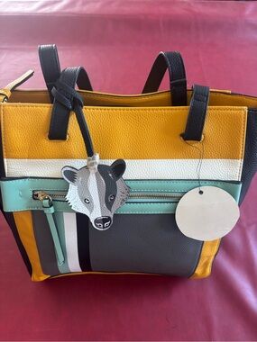Colorblock Tote Bag in Mustard, Mint & Gray - Women Bags
